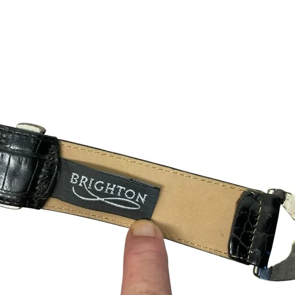 Brighton Black Croc-Embossed Leather Belt Silver Floral  display picture 1